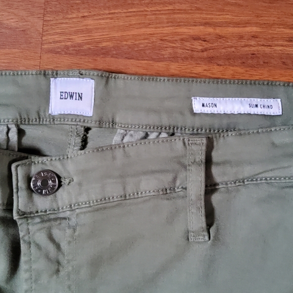 Edwin Performance Mason Slim Chino Twill Khaki Pants Size 38 Olive Green New - Picture 3 of 9